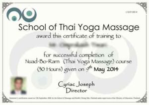 Sample Thai Massage certification